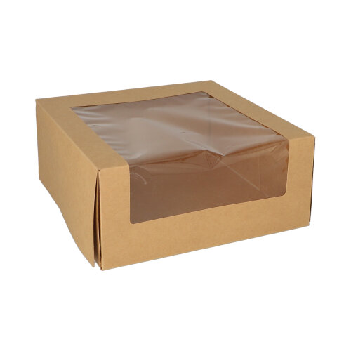 4 x 25 Tortenkartons mit Deckel eckig 10 cm x 23 cm x 23 cm mit Sichtfenster aus PLA