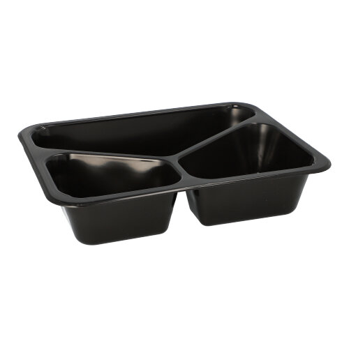20 x 20 Mehrweg-Menüschalen PP 3-geteilt 4,5 cm x 22,7 cm x 17,8 cm schwarz