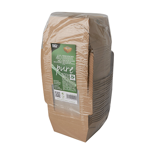 Feinkostboxen, Pappe mit Sichtfenster aus PLA "pure" eckig 350 ml 4,5 cm x 9 cm x 9 cm braun
