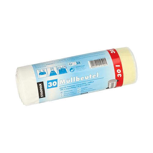 9 x 30 Müllbeutel mit Zugband, LDPE 30 l 62 cm x 53 cm weiss