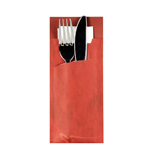 Bestecktaschen 20 cm x 8,5 cm bordeaux inkl. weißer Serviette 33 x 33 cm 2-lag.