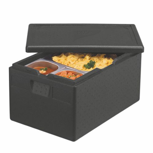 4 x Isolier-Transportbehälter, EPP 60 cm x 40 cm x 28 cm schwarz "Gastro-Norm 1/1"