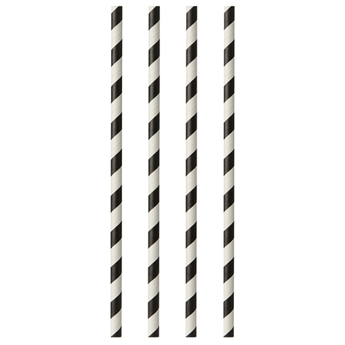 10 x 100 Trinkhalme, Papier Ø 6 mm · 29 cm schwarz/weiss "Stripes"
