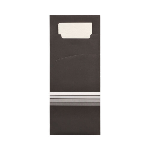 1 x 520 Bestecktaschen 20 cm x 8,5 cm schwarz/weiss "Stripes" inkl. farbiger Serviette