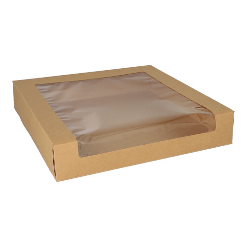 4 x 25 Tortenkartons mit Deckel eckig 5,5 cm x 30 cm x 30 cm mit Sichtfenster aus PLA