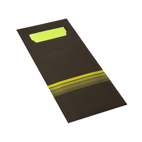 Bestecktaschen 20 cm x 8,5 cm schwarz/limone "Stripes" inkl. farbiger Serviette 33 x 33 cm 2