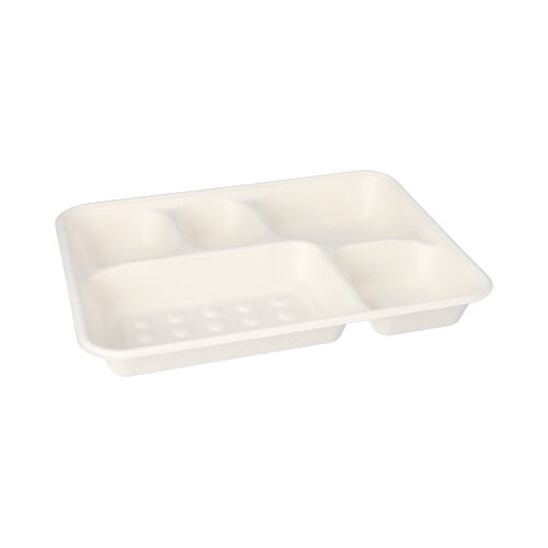 5 x 25 Menü-Trays, Zuckerrohr "pure" 5-geteilt 3,7 cm x 22 cm x 28,2 cm weiss