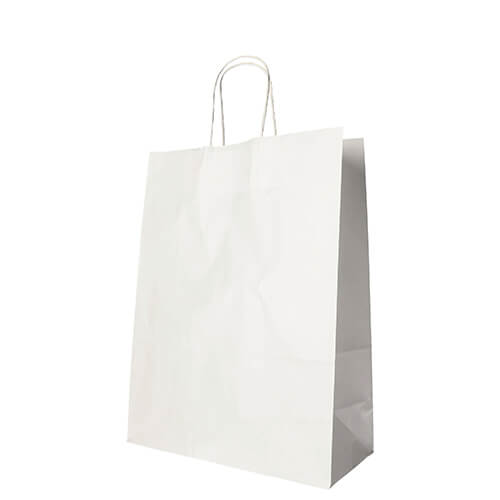 10 x 25 Tragetaschen, Papier 35 cm x 26 cm x 12 cm weiss mit gedrehtem Tragegriff