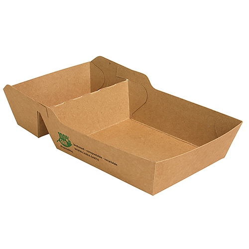 Pommes-Frites-Trays, Pappe "pure" 2-geteilt 3,8 cm x 8,5 cm x 15,5 cm braun "100% Fair" extra