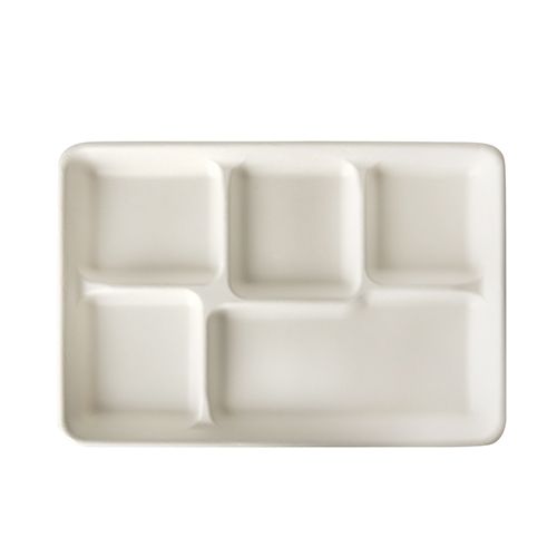 5 x 25 Menü-Trays, Zuckerrohr "pure" 5-geteilt 2,4 cm x 21,6 cm x 31,7 cm weiss