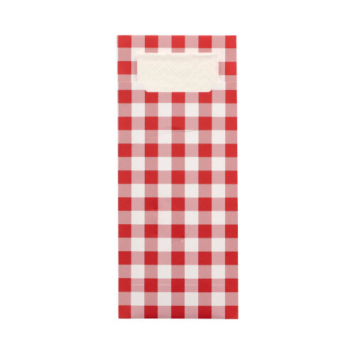 1 x 520 Bestecktaschen 20 cm x 8,5 cm rot "Vichy Karo" inkl. weißer Serviette