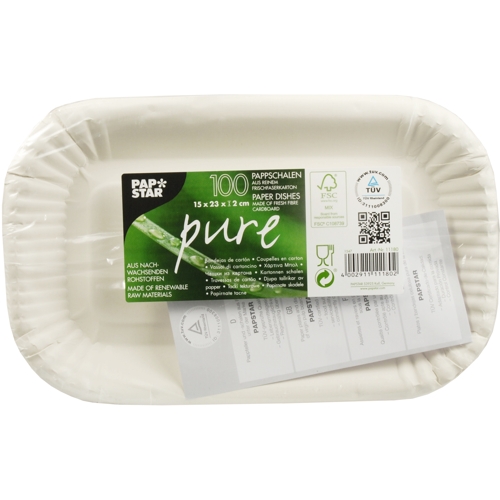 Schalen, Pappe "pure" eckig 15 cm x 23 cm x 2 cm weiss