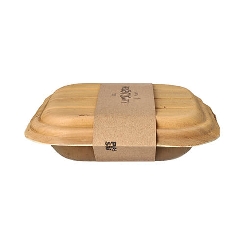 Trays, Palmblatt "pure" eckig 6,5 cm x 20 cm x 20 cm mit Deckel und Banderole