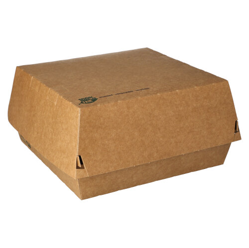 9 x 25 Burgerboxen, Pappe 8,5 cm x 15,5 cm x 15,5 cm braun "100% Fair" extra groß