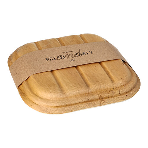 Trays, Palmblatt "pure" eckig 6,5 cm x 20 cm x 20 cm mit Deckel und Banderole