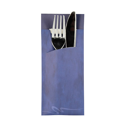 Bestecktaschen 20 cm x 8,5 cm blau inkl. weißer Serviette 33 x 33 cm 2-lag.