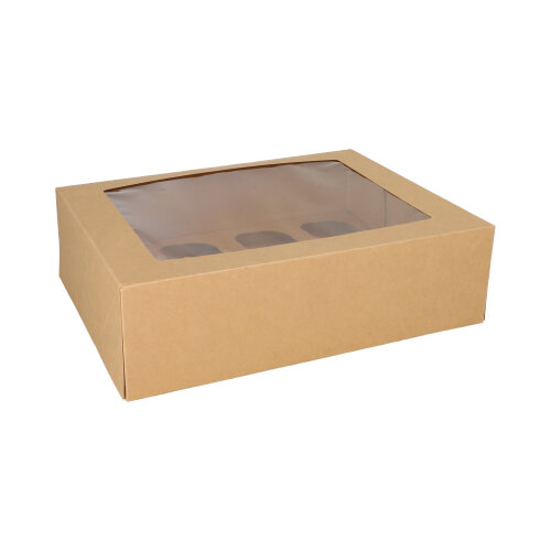 4 x 25 Cupcake-Kartons eckig 10 cm x 35 cm x 27 cm mit Sichtfenster aus PLA