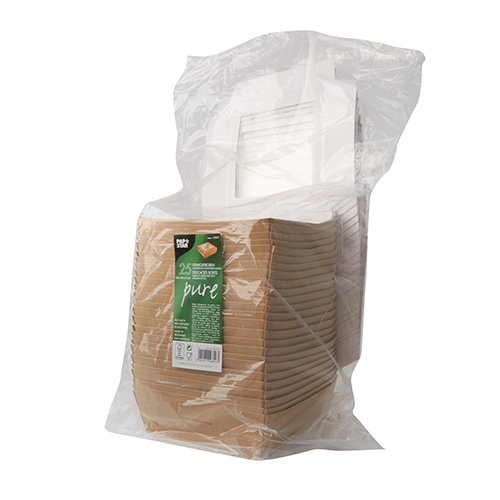 Feinkostboxen, Pappe mit Sichtfenster aus PLA eckig 1000 ml 16 cm x 16 cm x 5 cm braun